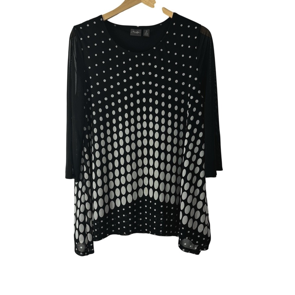 Chico's Travelers Tunic Polka Dot Multicolored Mesh Women's Size 2 (Large) Black